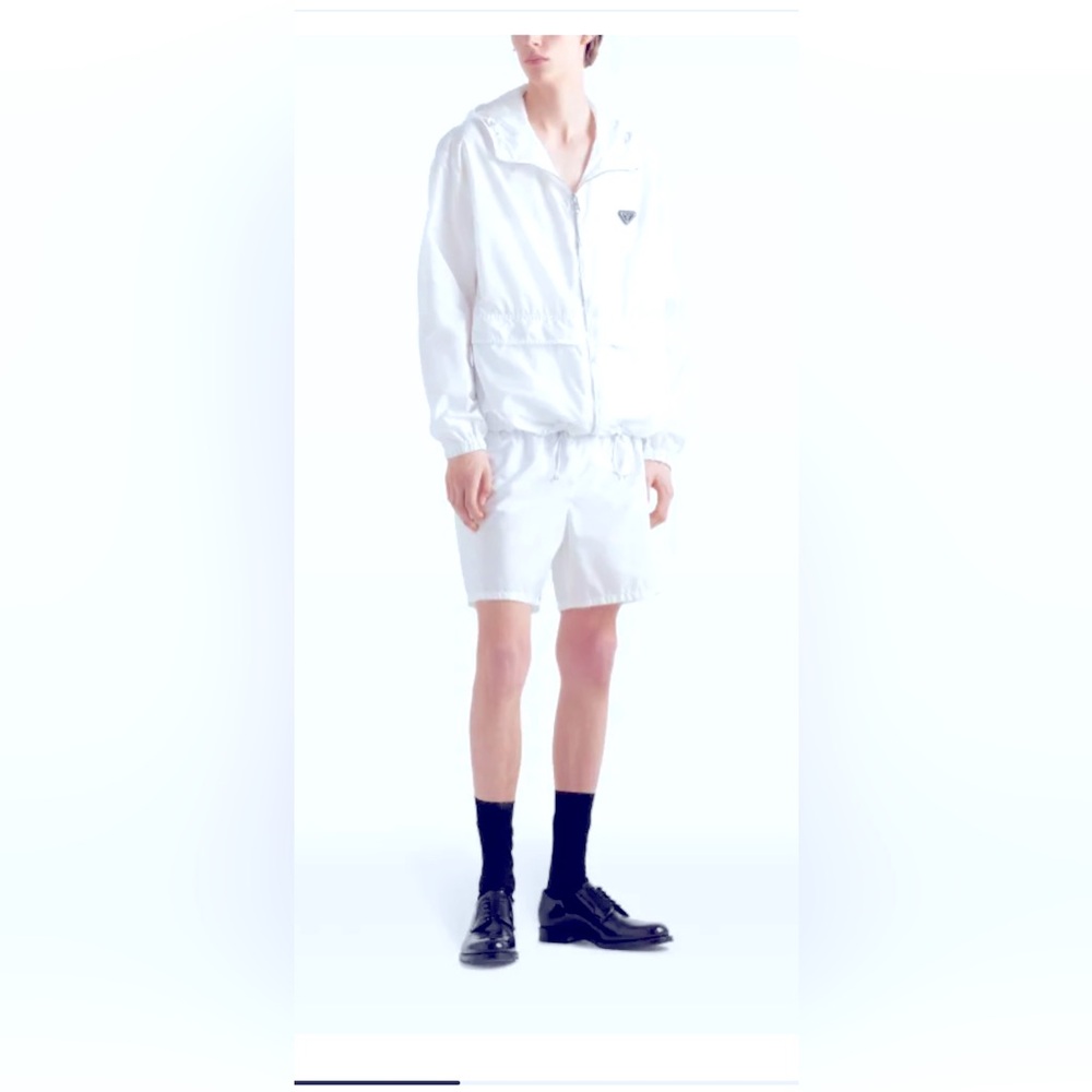 Prada Re-Nylon White Athletic Shorts with colorful stripes